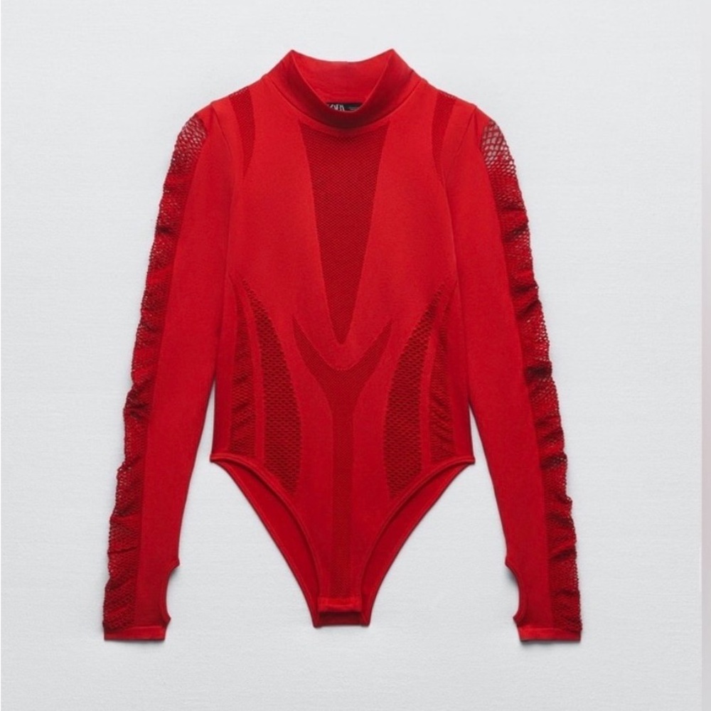Zara Red Mesh Detail Bodysuit